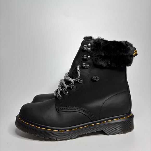 Dr. Martens 1460 Serena Collar Faux Fur Lined Leather Combat Boots in Black - Picture 2 of 8